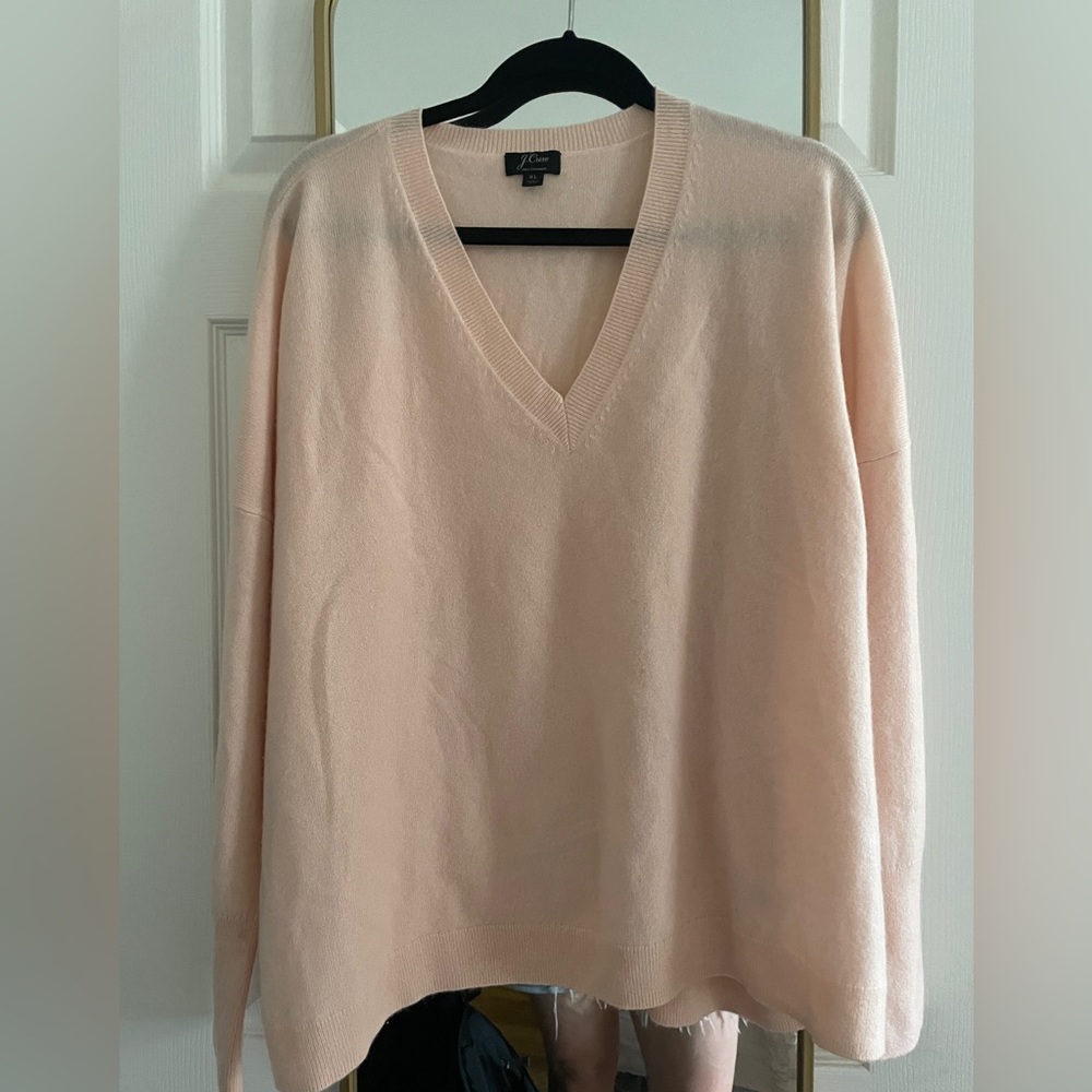 J.crew pink cashmere v neck sweater size XL